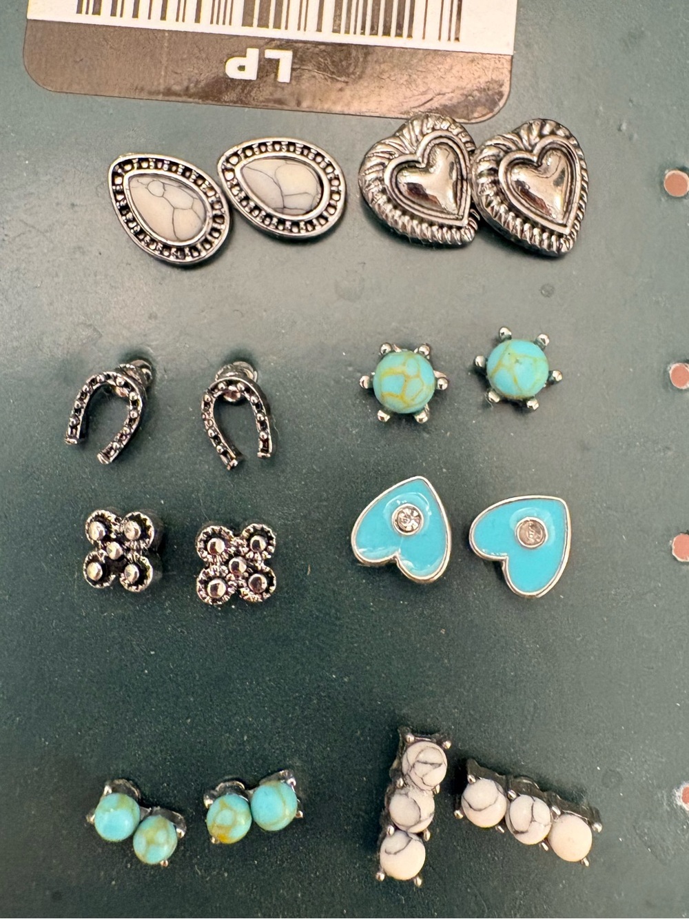 Mixed Silver-Tone and Turquoise Stud Earring Set - Women Jewelry